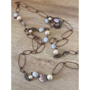 Carolee Rose Gold Long Chain Necklace With Faux Pearls & Gemstone Accents